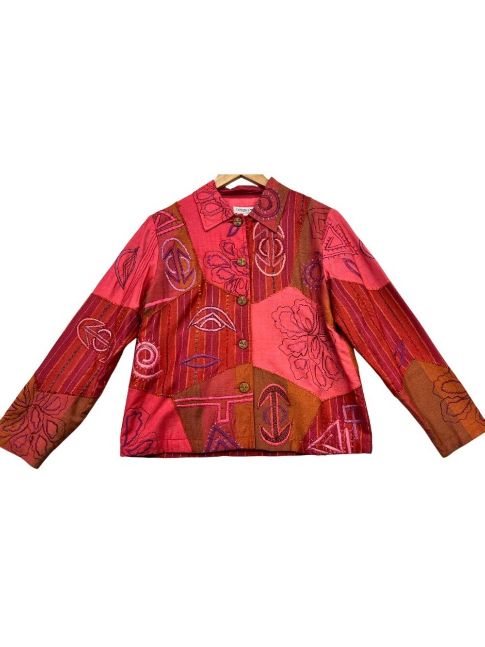 Coldwater Creek Women's Embroidered Button Front Jacket Size PS Multi Patchwork